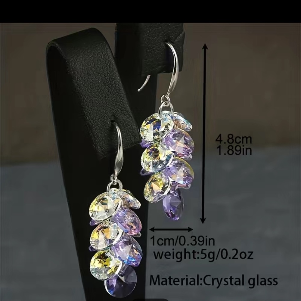 Clear and purple crystal round layered 925 sterling silver earrings